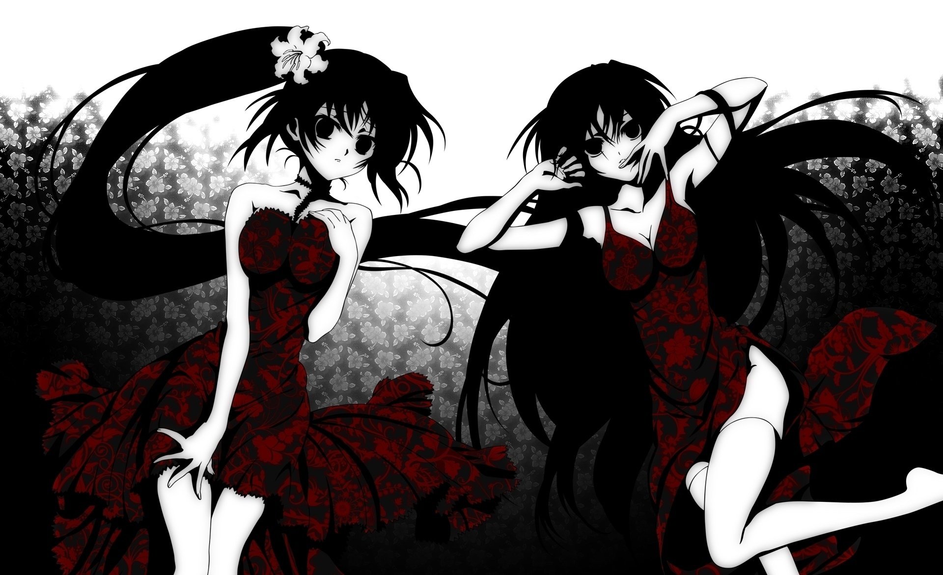 red dresses death darkness girls drawings girls-a twins-a