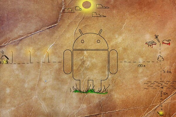 Android и золотое яблоко арт в стиле японских гравюр