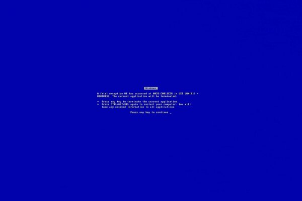 Blue computer screen error message