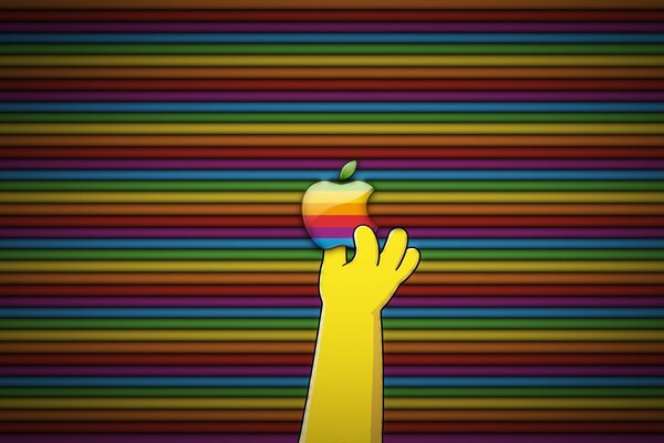 Das Apple-Logo und die Hand, die zu ihm greift