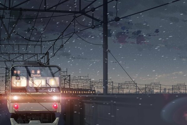 Transport de nuit calme, dans la rue hiver et neige légère