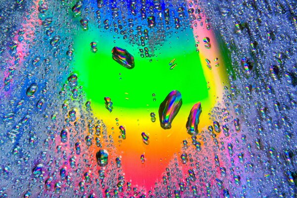 Rainbow heart of water drops