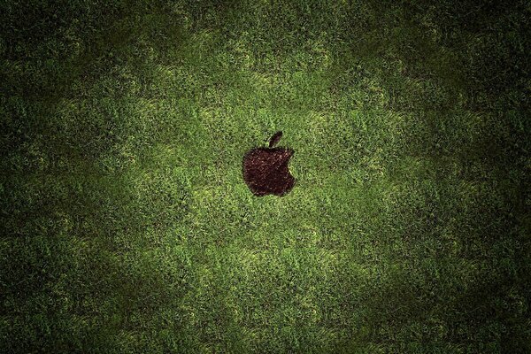 Apple logo wallpaper on a green lawn