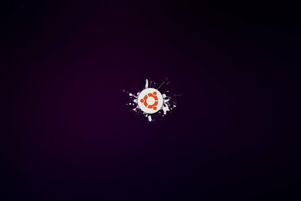 Minimalistyczne logo Ubuntu na fioletowym tle z rozpryskami