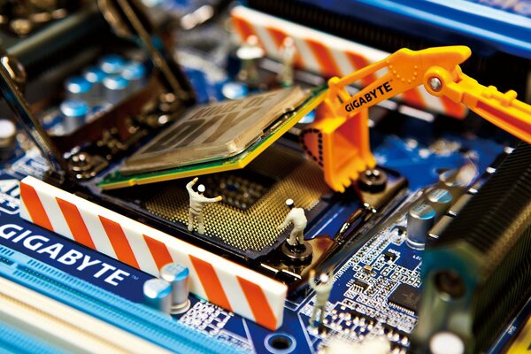 Macro photography of the motherboard installation