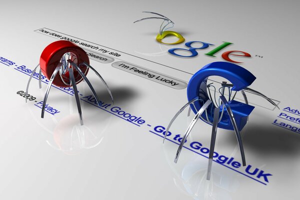 Letters from the Google logo in the form of spiders