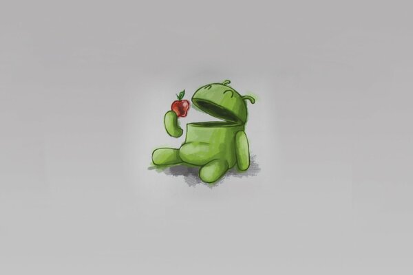 Zeichnung des Android-Logos, das einen Apfel isst
