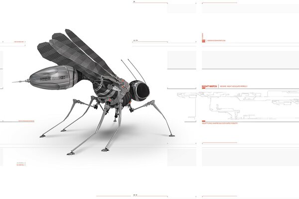 Der Roboter. Mücke. ein mechanisches Insekt. zeichnung des Roboters