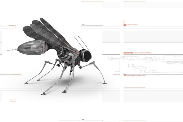 Robot. mosquito. a mechanical insect. drawing of the robot