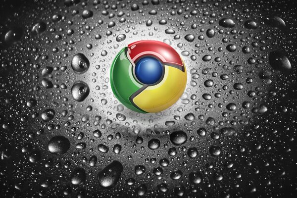 Google Chrome-Symbol auf schwarzem Hintergrund mit Tropfen