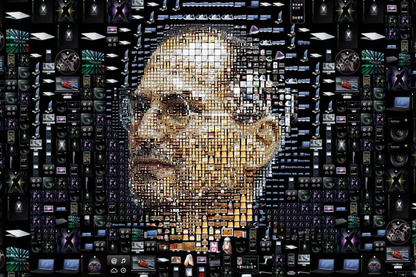 Porträt von Steve Jobs aus Puzzles auf dem Desktop