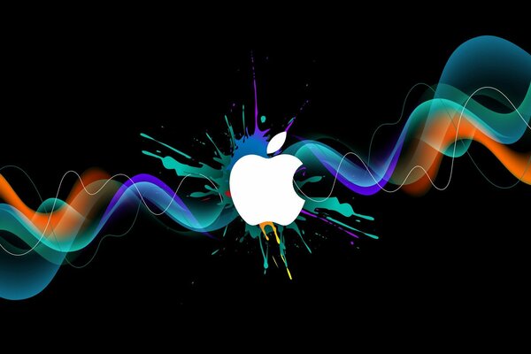 Logo Apple sur fond noir avec des spirales colorées