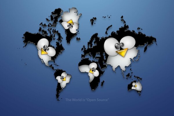 Обои с пингвинами на карте мира