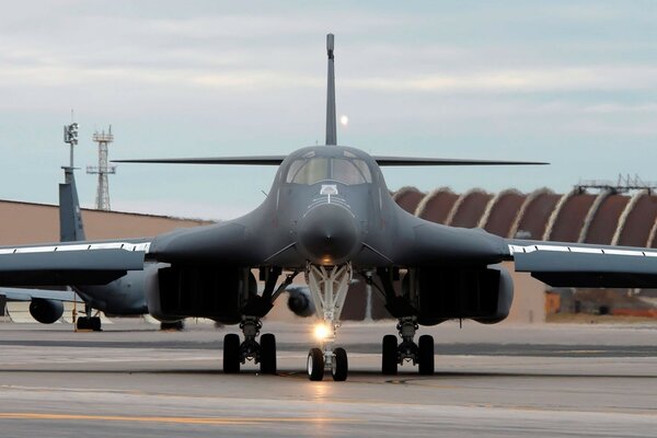 A military bomber at a military airport