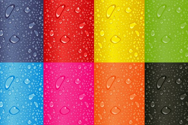 Cuadrados multicolores con gotas de agua