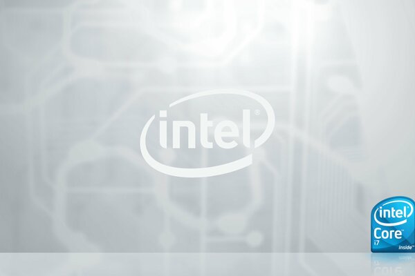 Intel logo on a gray background