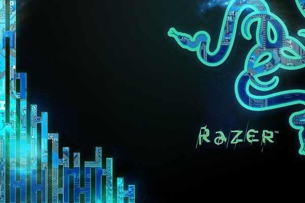 Inscripción razer sobre fondo negro con una serpiente