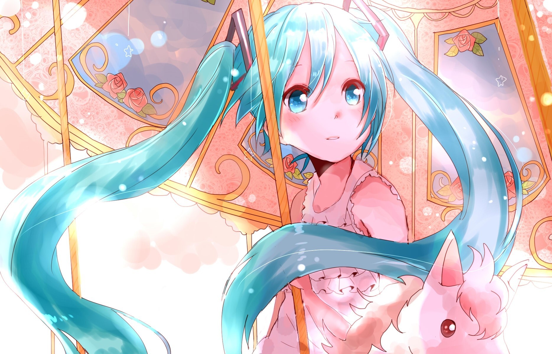 niebieskie oczy twintails hatsune miku niebieskie włosy