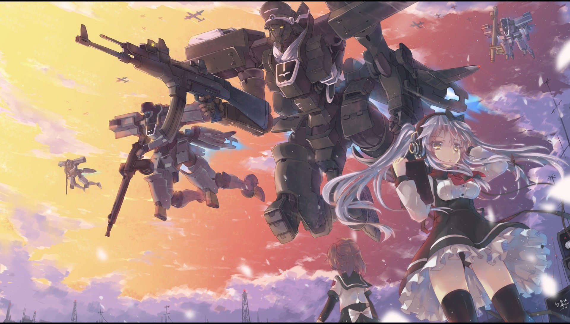 tagme forteresse volante mecha twintails armes