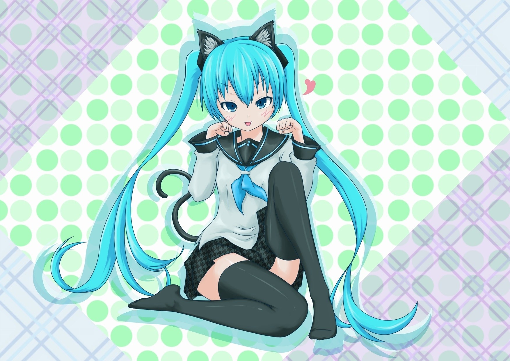 blaue augen twintails thighhighs catgirl hatsune miku schwanz blaue haare