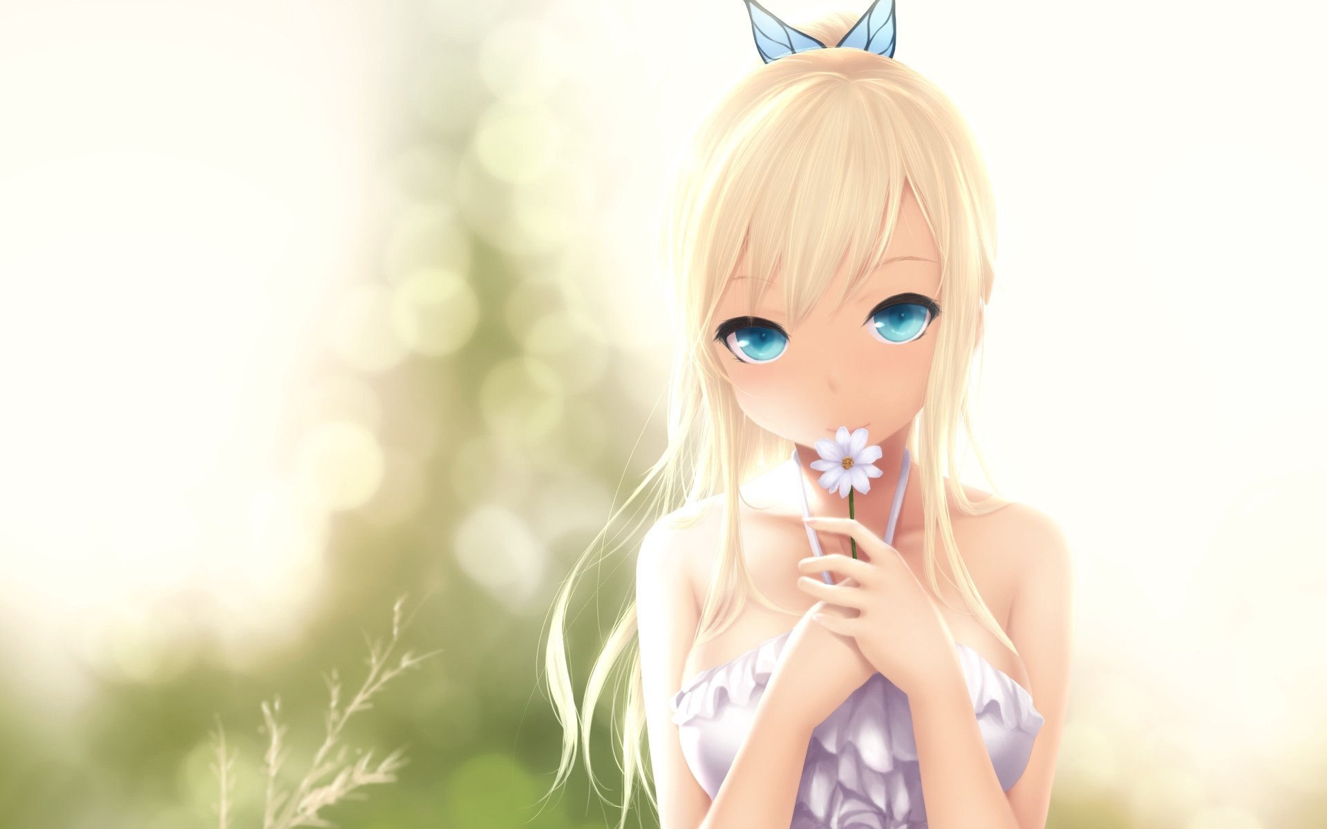 yeux bleus fleurs kashiwazaki sena blond