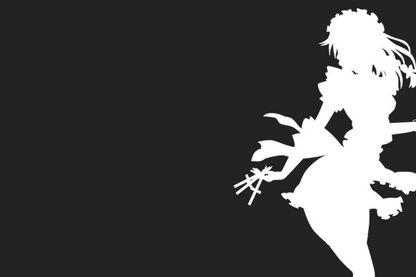 White silhouette of an anime girl on a black background