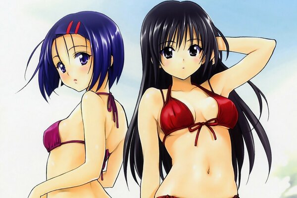 Deux jeunes filles posant en maillot de bain