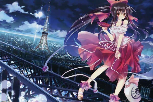 Fille dans une robe rose dans le style de l anime