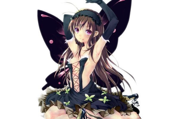 Barefoot girl with black wings