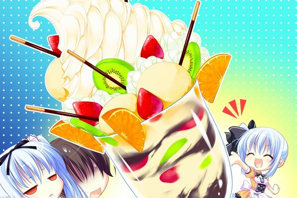 Ragazza in stile anime con dessert in mano