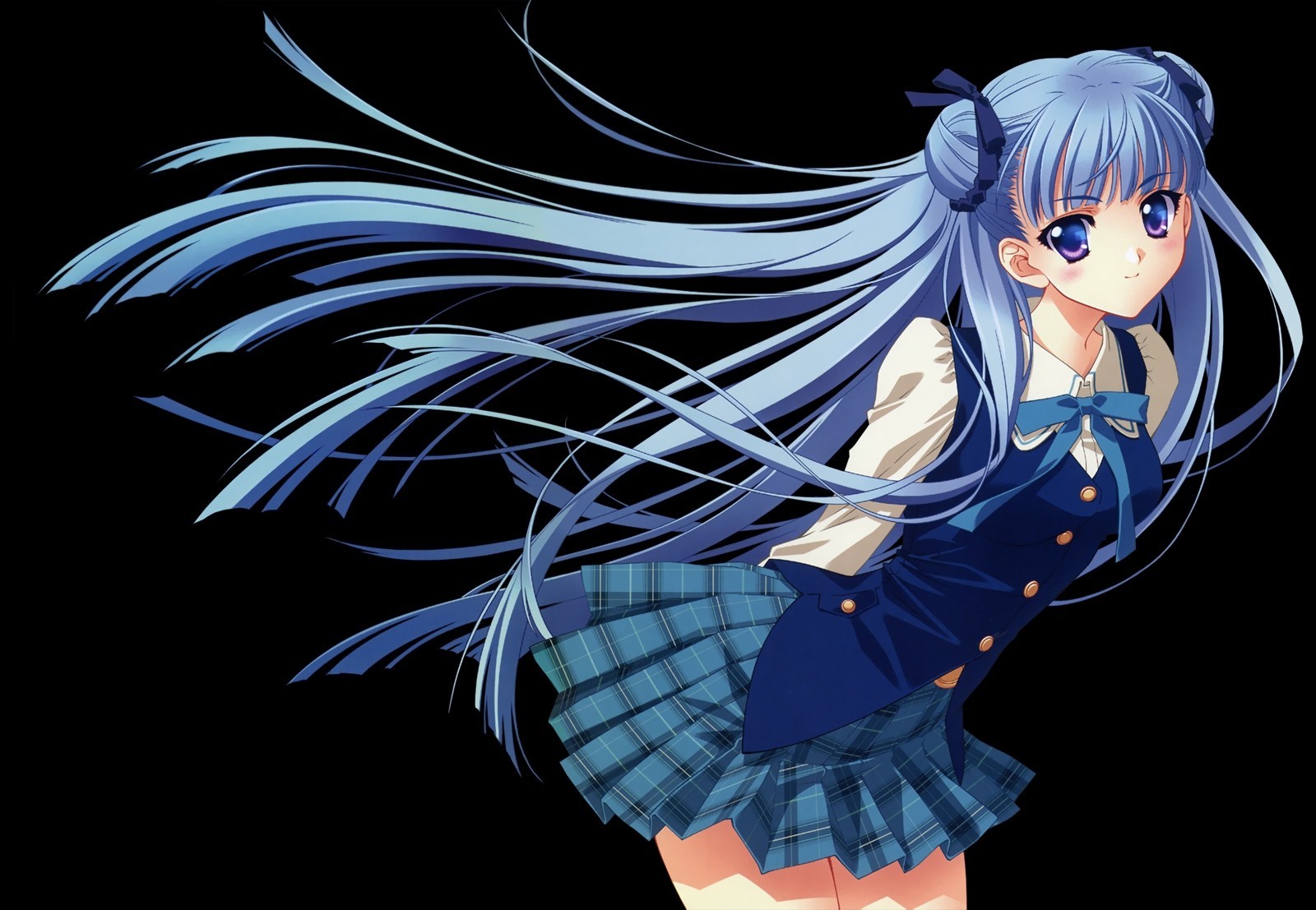 blue eyes long hair seifuku blue hair