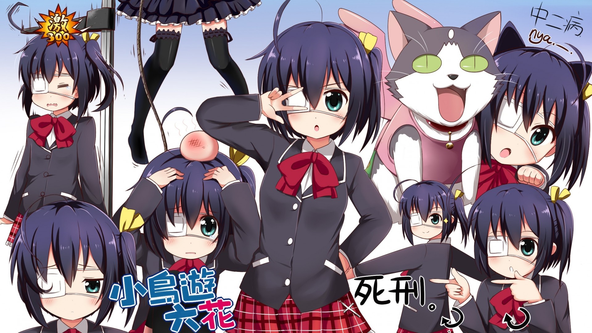 blue eyes seifuku zettai ryouiki blush skirt torment animals dressings dress black hair cat parody thighhigh