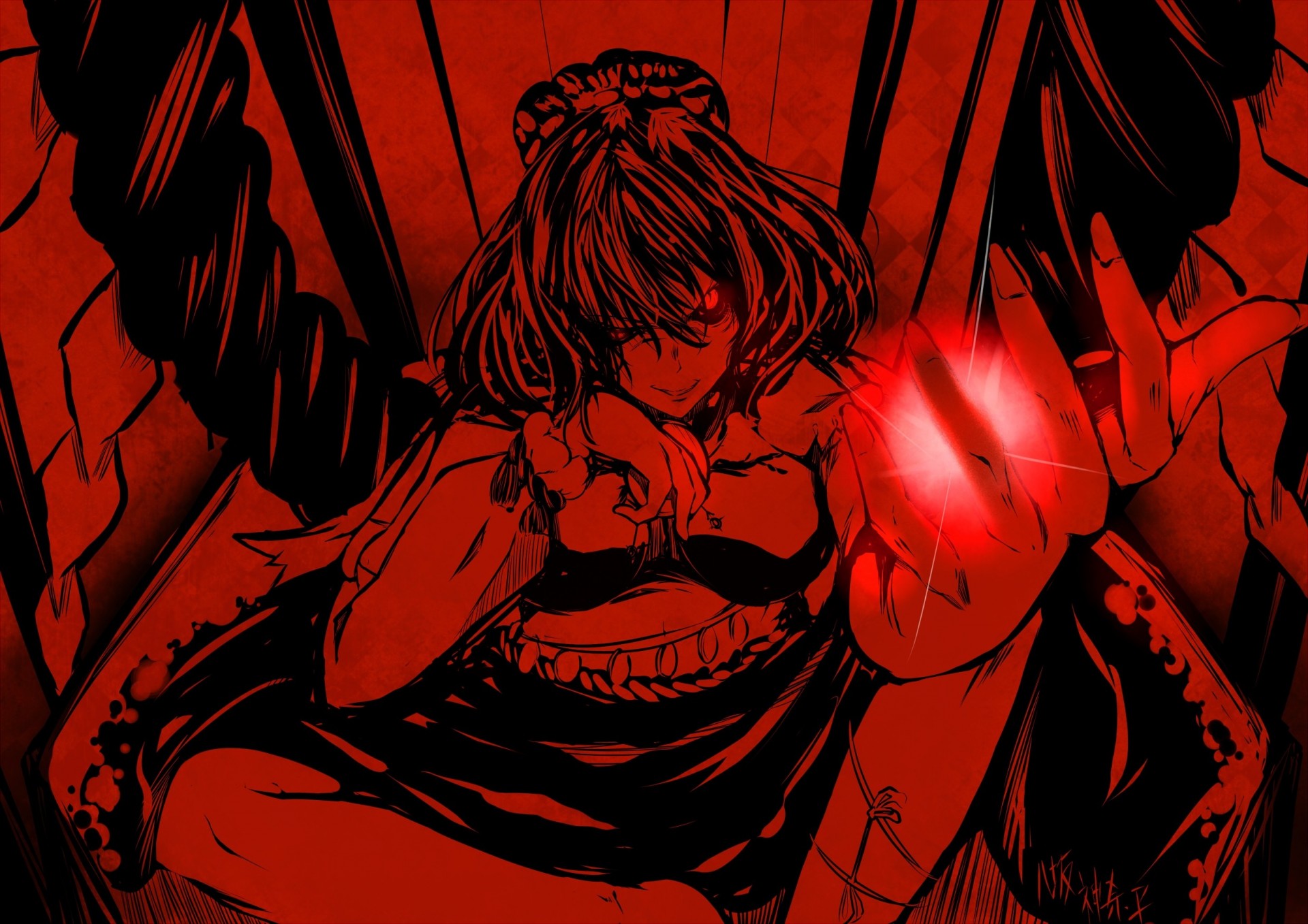 yasaka kanako magia rosso occhi rossi