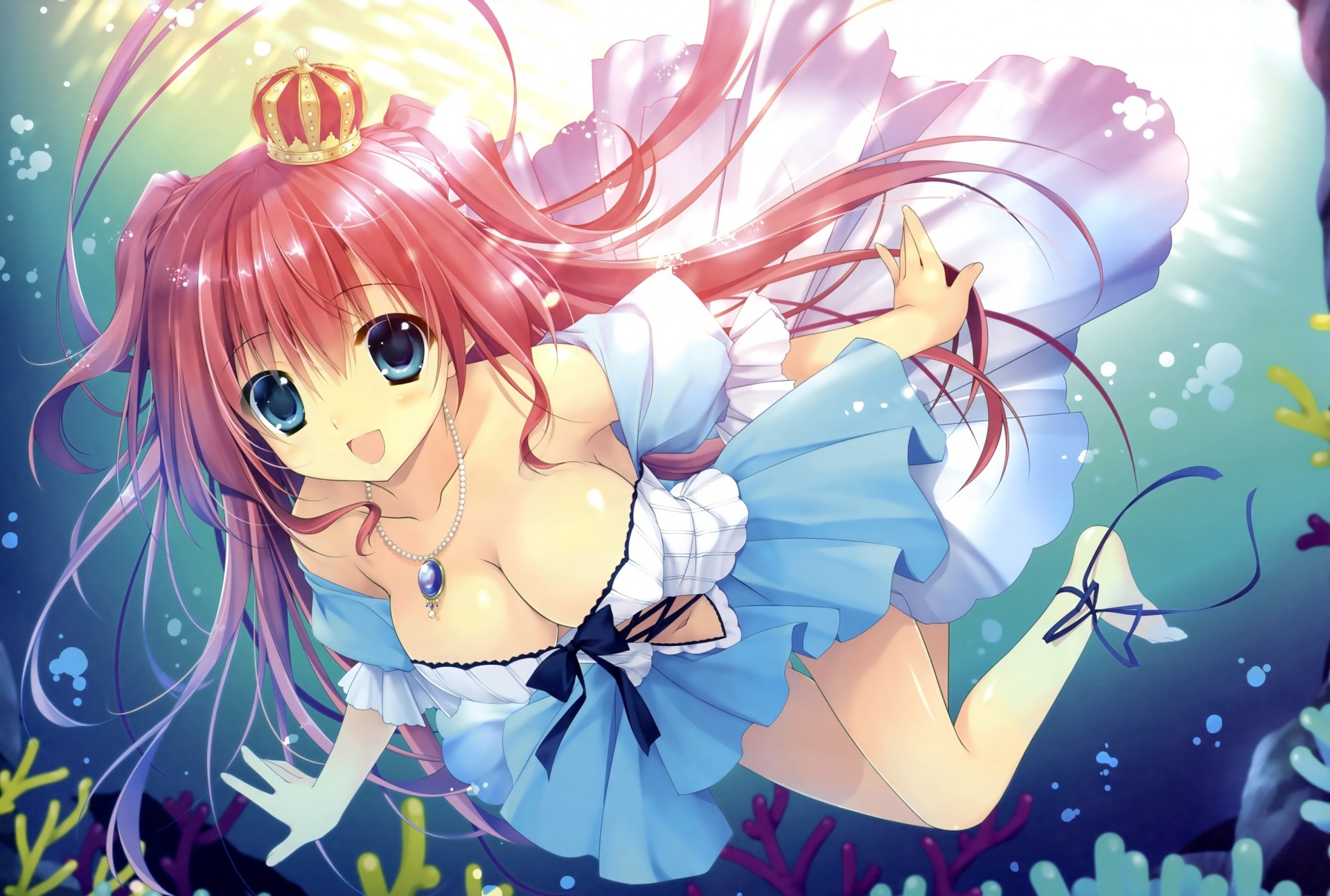 underwater pink hair barefoot necklace dress crown