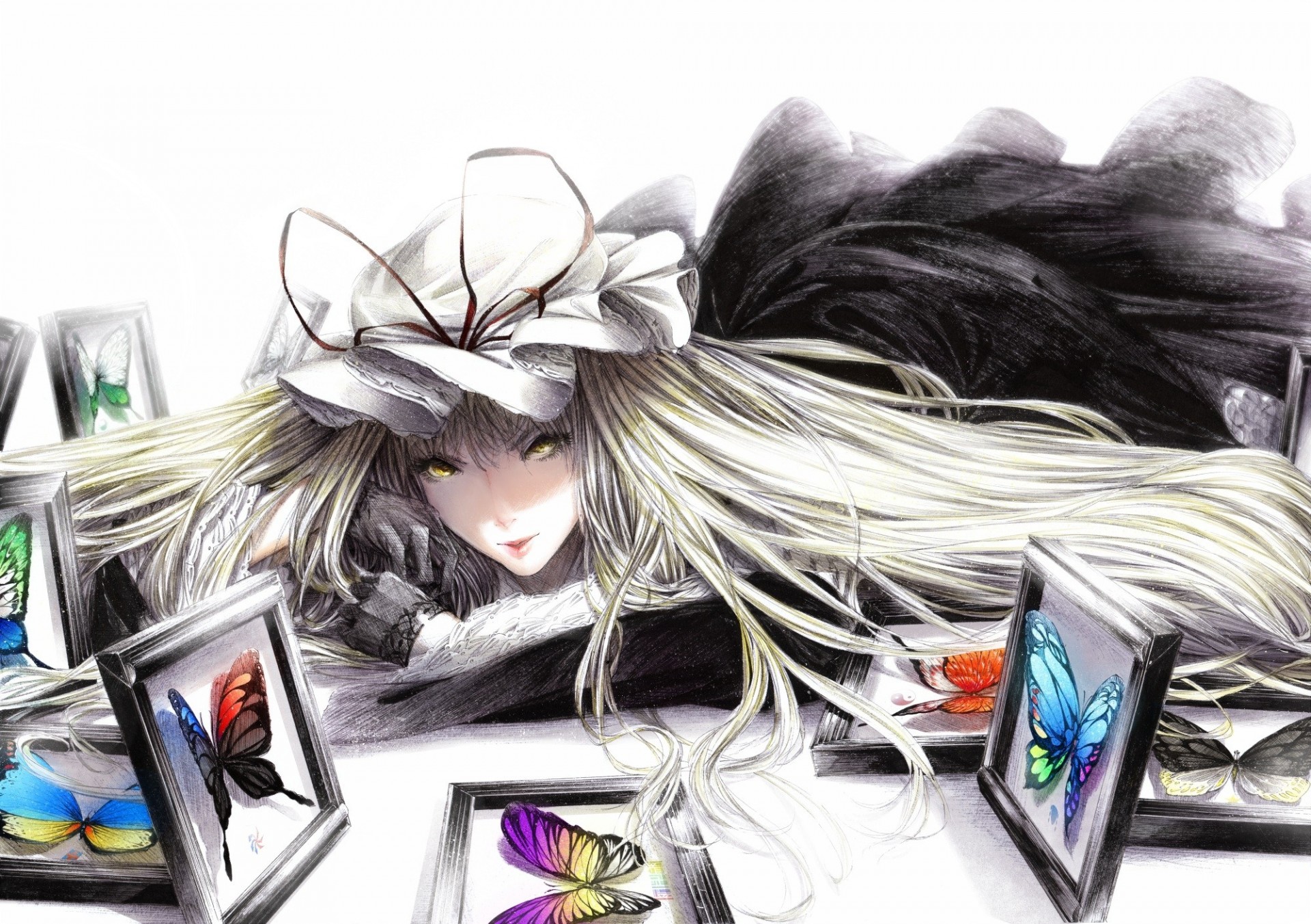 sombrero pelo largo yakumo yukari luz de fondo cabello rubio