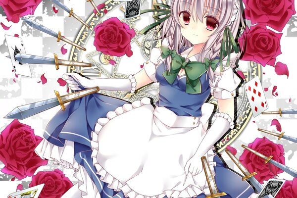 Izaei sakuya entouré de roses