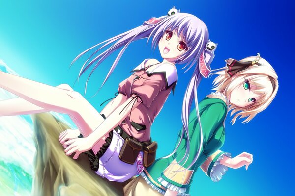 Two girls against the sky