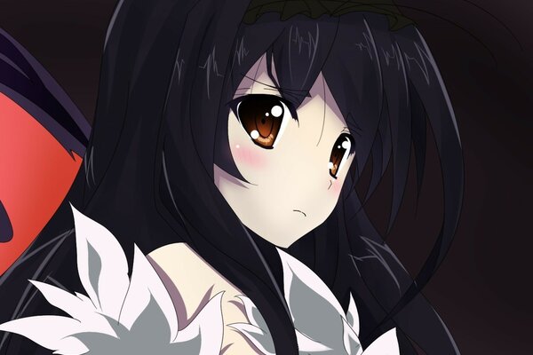 Аниме, девочка с большими карьими глазами и чёрными длинными волосами