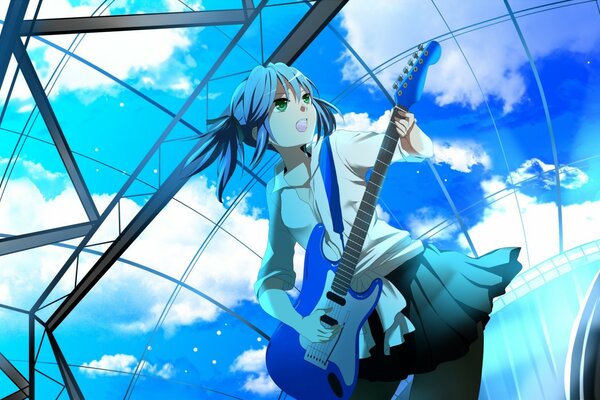 Hatsune miku with a guitar in his hands