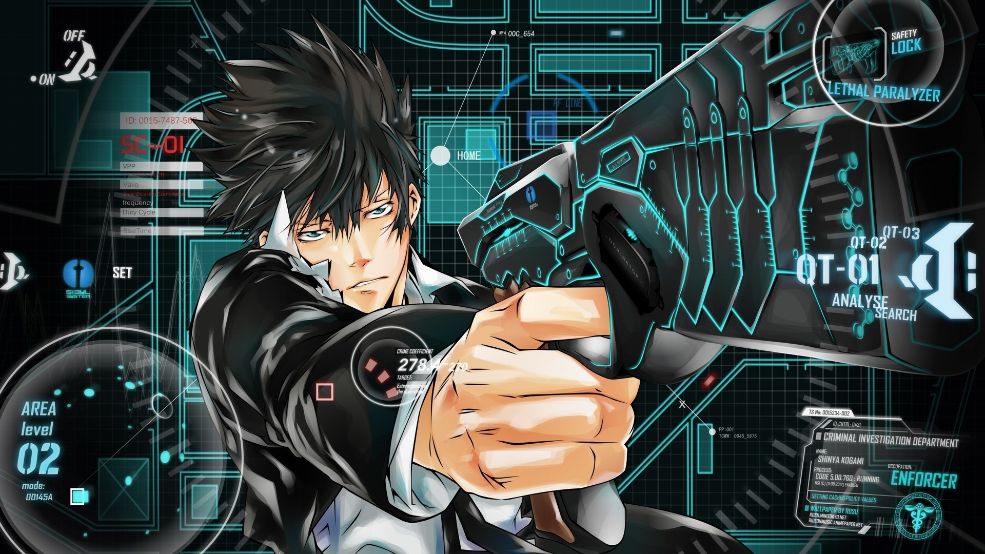 blaue augen fliegende festung schwarze haare waffen tagme kougami shinya