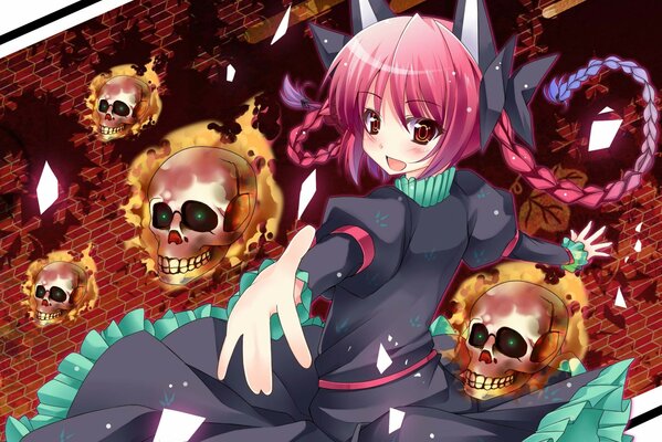 Girl with skulls from anime