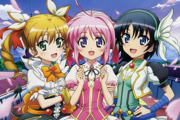 Three anime girls with short hair