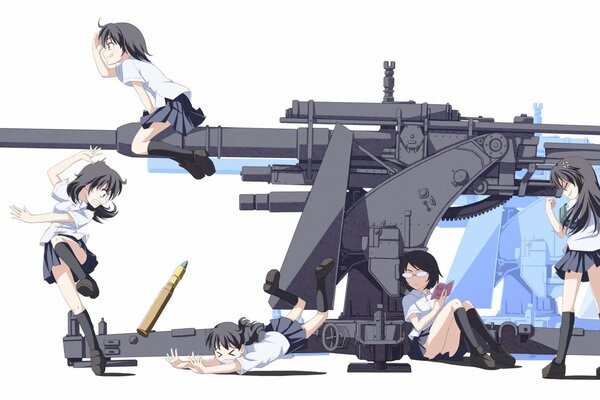 Anime filles en costume blanc avec des armes