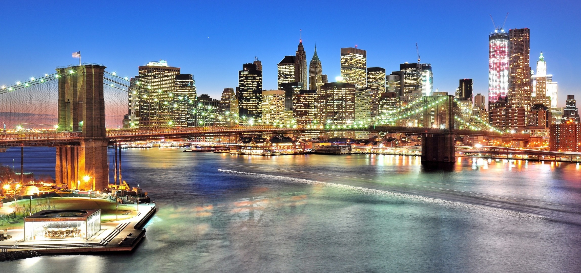 east river manhattan rivière pont de brooklyn new york panorama ville de nuit détroit