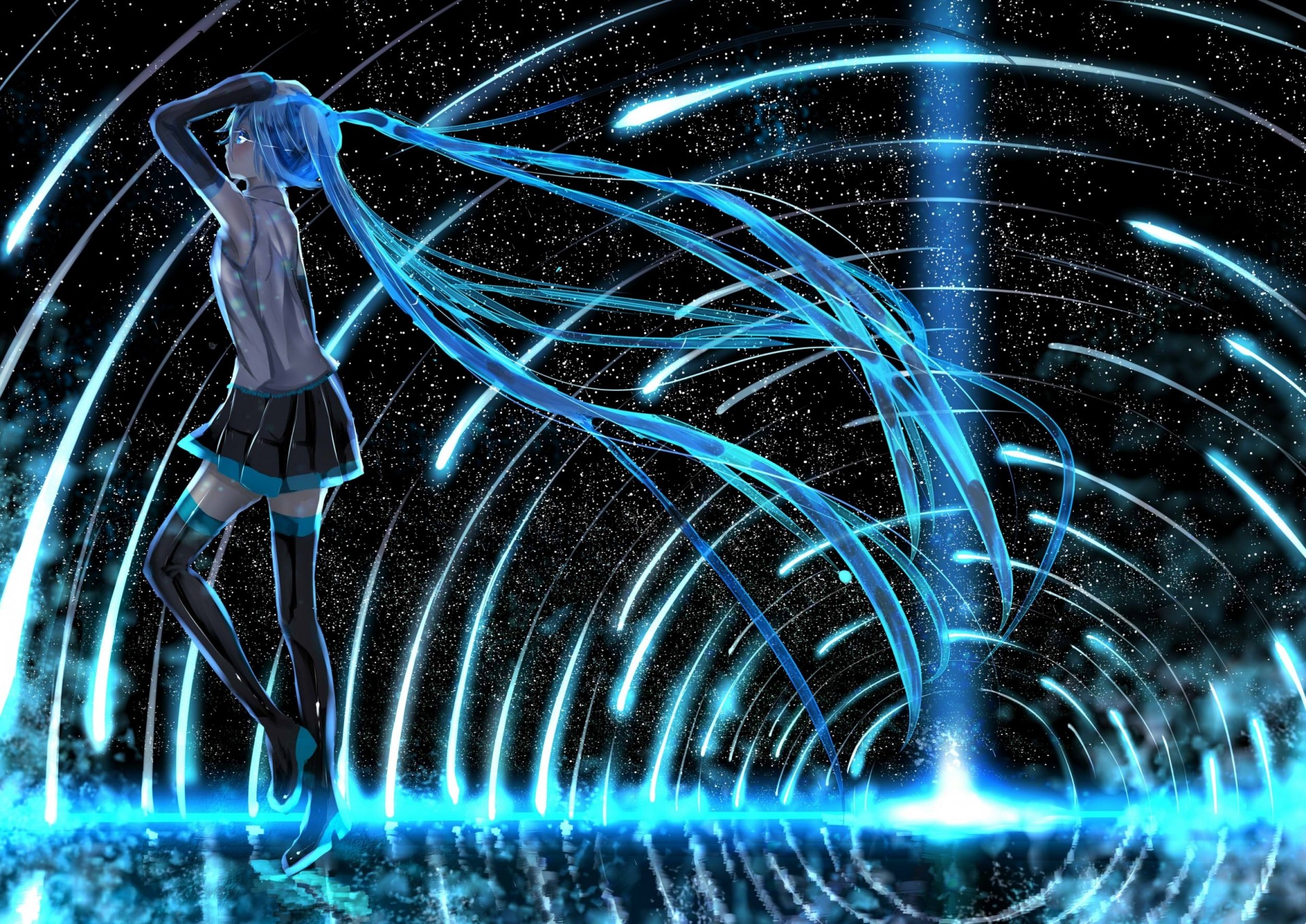 himmel blaue augen rock lange haare tränen zettai ryouiki twintails blau hatsune miku thighhighs blaues haar