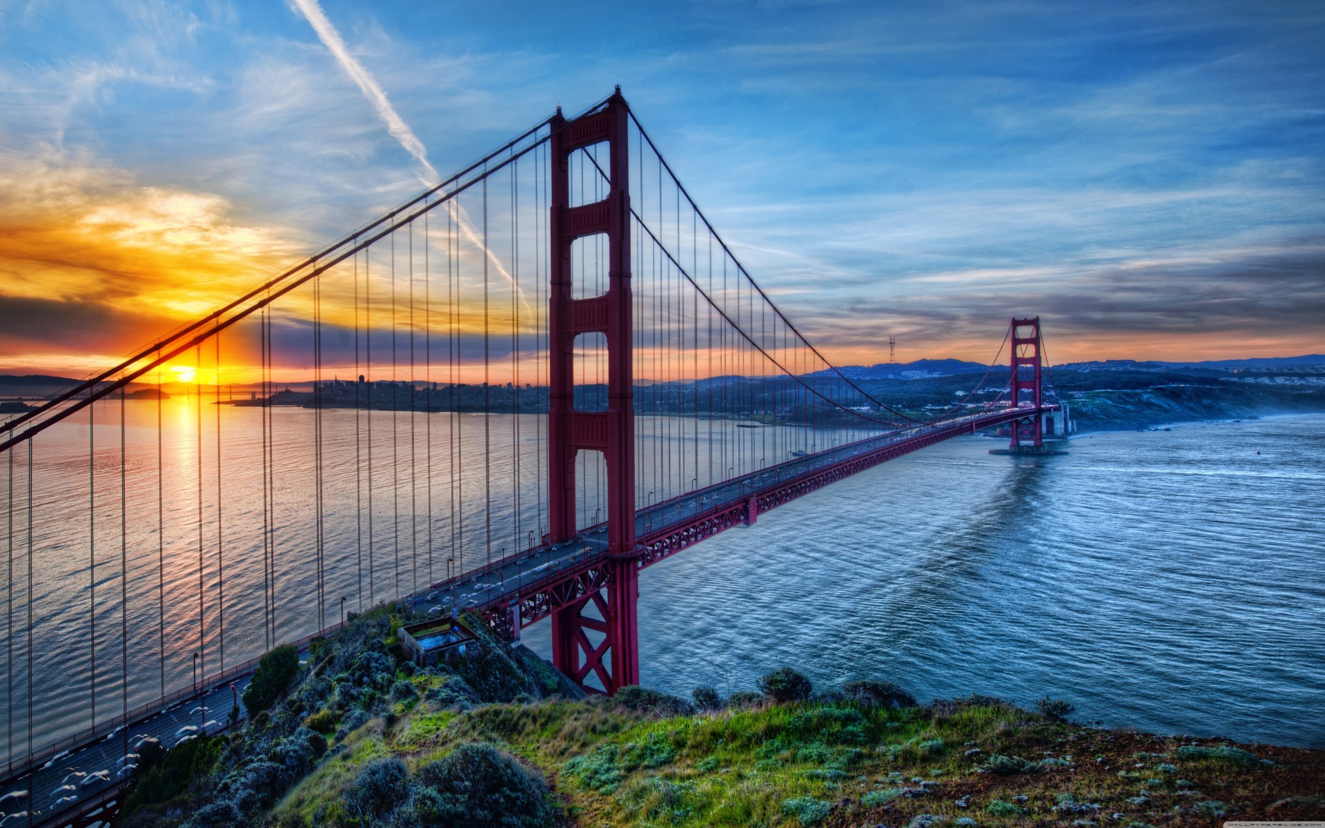 pont golden gate san francisco lever du soleil océan