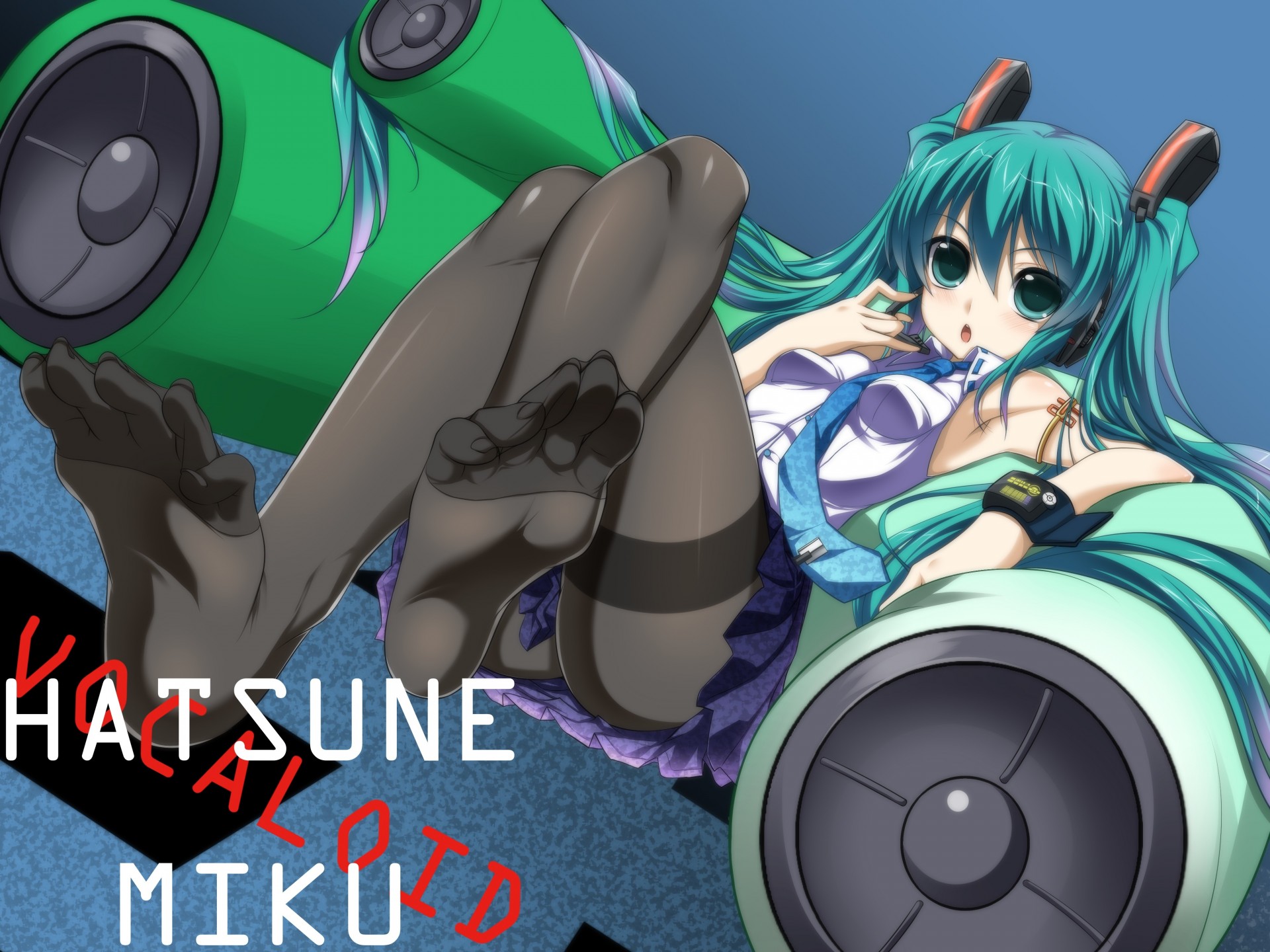 cheveux longs hatsune miku collants twintails cravate