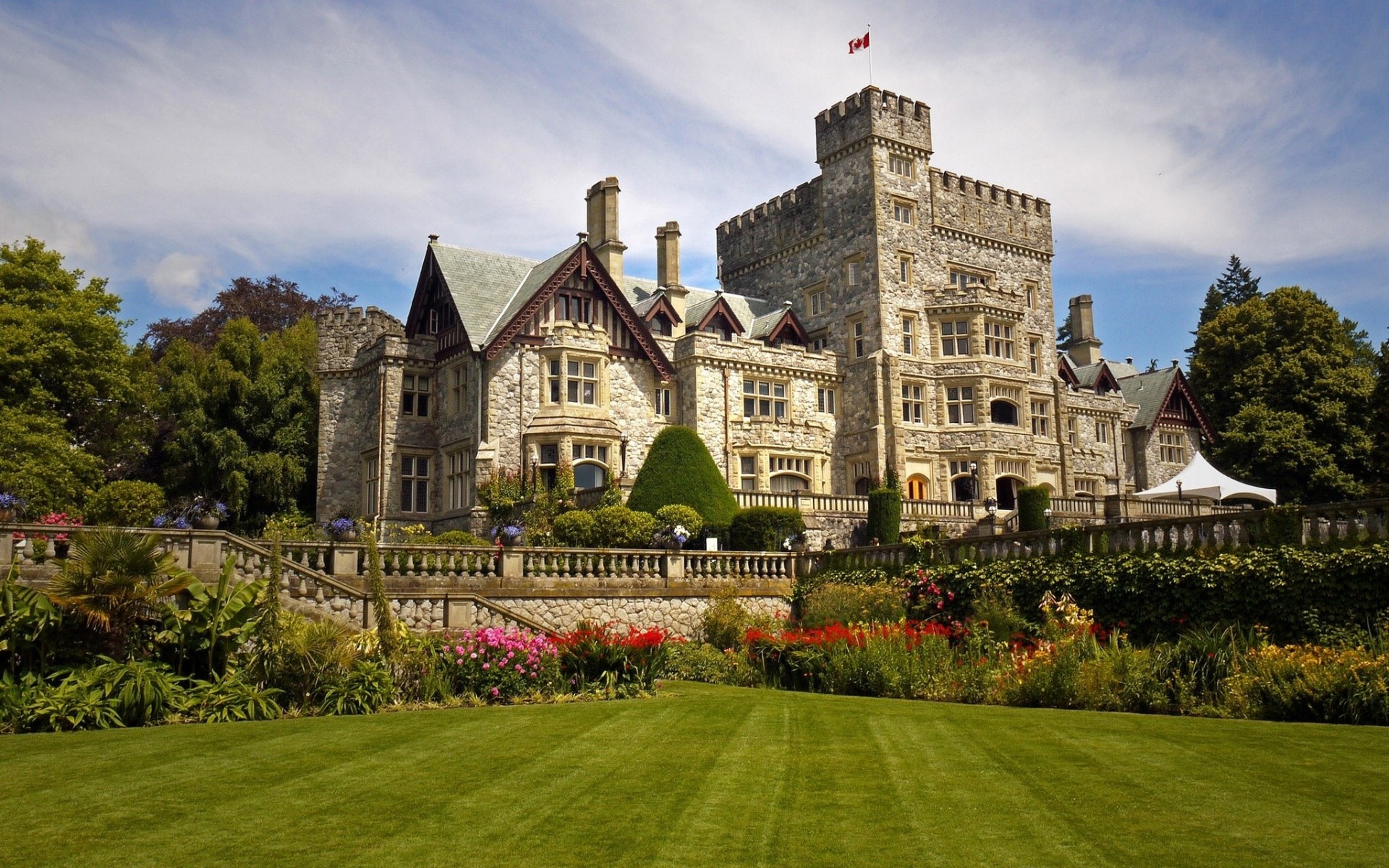 britisch-kolumbien schloss blumen kanada colwood park rasen hatley castle colwood