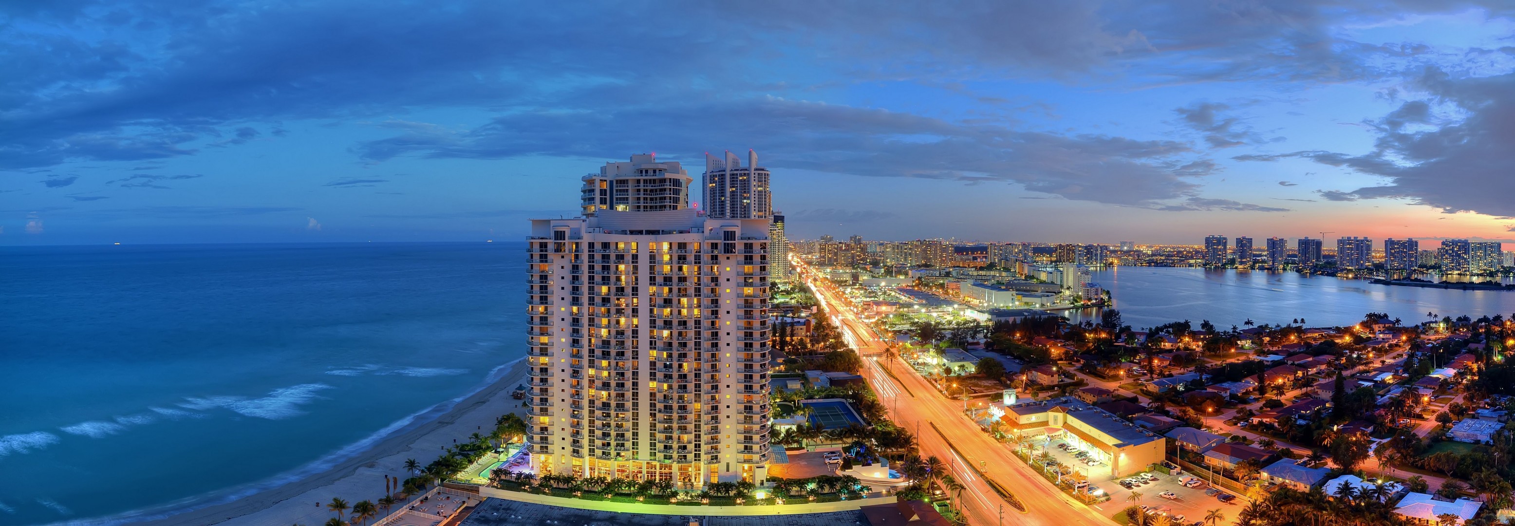 miami coast ocean chevrolet camaro ss sunny isles beach panorama florida night city atlantic ocean