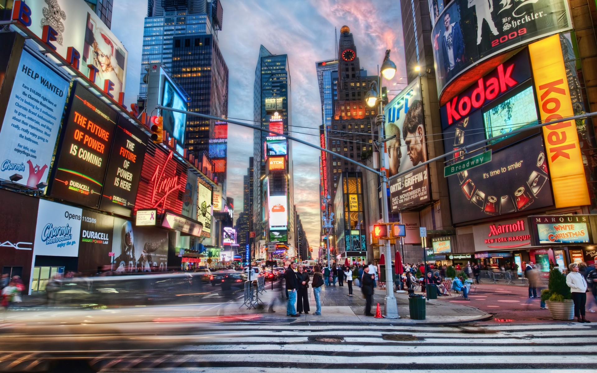 publicité times square rue new york lumières vue ville